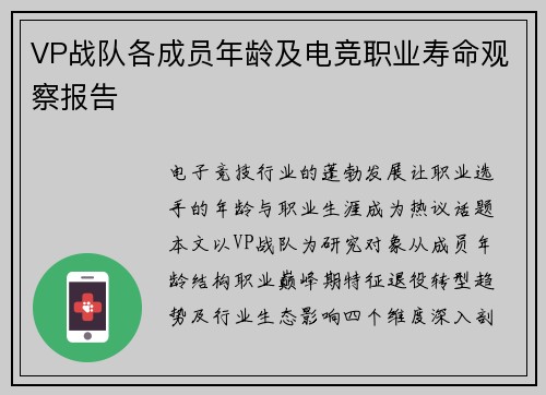 VP战队各成员年龄及电竞职业寿命观察报告
