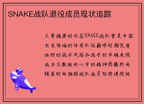 SNAKE战队退役成员现状追踪